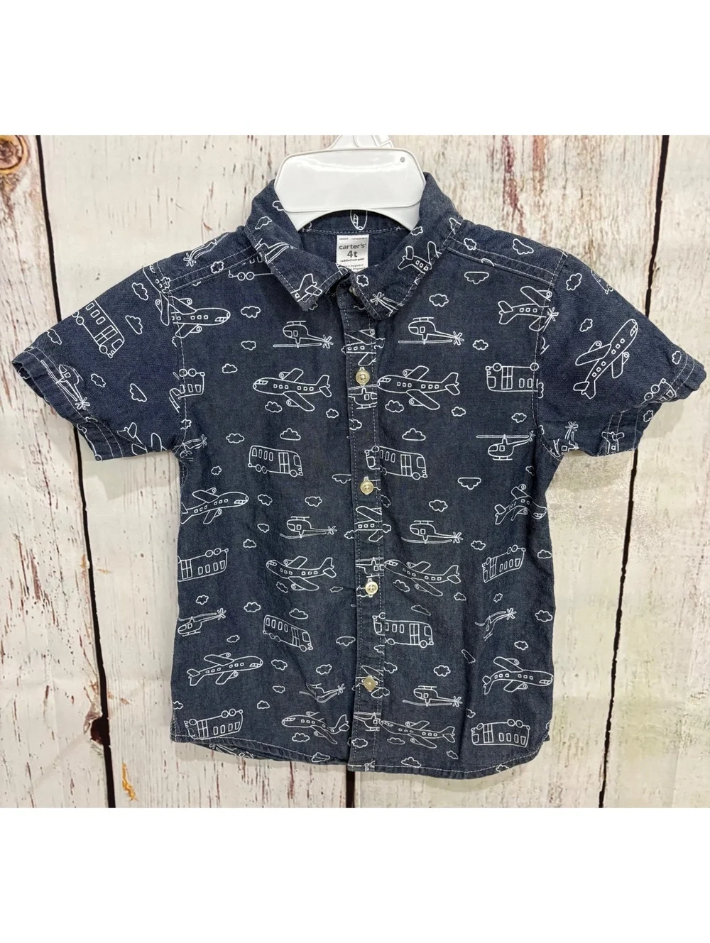 Carter's Toddler Boys 4T Short Sleeve Button-Up Shirt with Misc. Vehicles